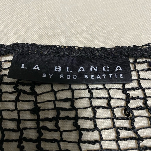 La Blanca by Rod Beattie Sheer Mesh Crochet Swim Cover Up w/ Sequins, Size Large - Picture 7 of 9